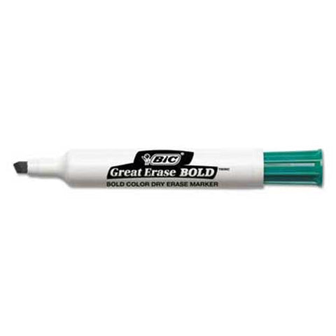 BIC Great Erase Bold Tank-Style Dry Erase Marker, Chisel Tip, Green, Dozen