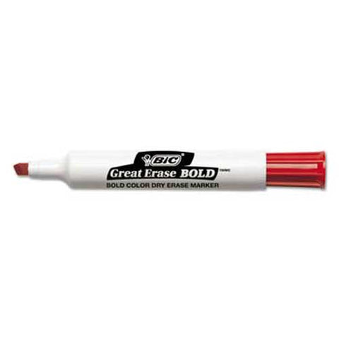 BIC Great Erase Bold Tank-Style Dry Erase Marker, Chisel Tip, Red, Dozen
