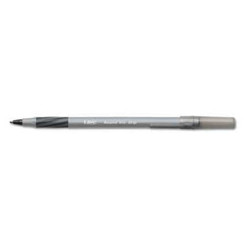 BIC Round Stic Grip Xtra Comfort Ballpoint Pen, Black Ink, .8mm, Fine, Dozen