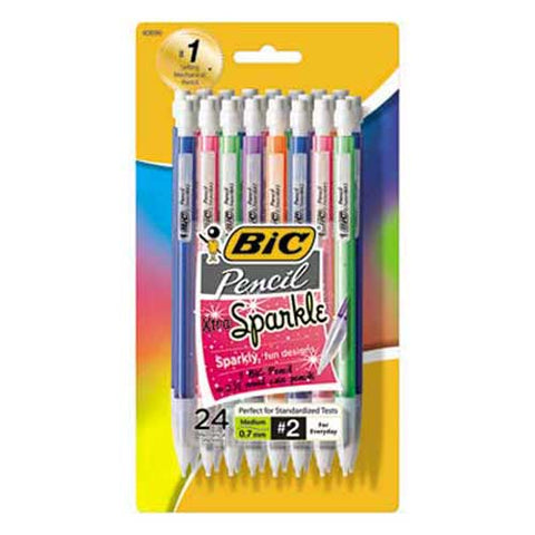 BIC Mechanical Pencils Xtra Sparkle, 0.7mm, Assorted, 24/Pack