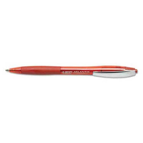 BIC Atlantis Ballpoint Retractable Pen, Red Ink, Medium, 1mm, Dozen