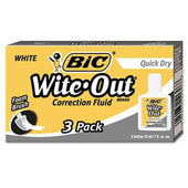 BIC Wite-Out Quick Dry Correction Fluid, 20 ml Bottle, White, 3/Pack