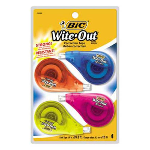 BIC Wite-Out EZ Correct Correction Tape, Non-Refillable, 1/6 inch x 400 inch, 4/Pack