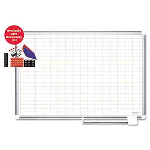 MasterVision Grid Planning Board w/ Accessories, 1x2 inch Grid, 72x48, White/Silver
