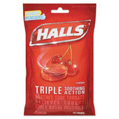HALLS Triple Action Cough Drops, Cherry, 30/Bag