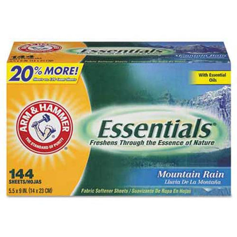 Arm and Hammer Essentials Dryer Sheets, Mountain Rain, 144 Sheets/Box, 6 Boxes/Carton