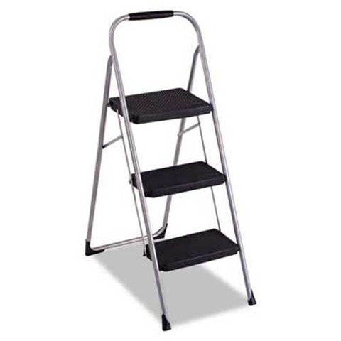 Cosco 3-Step Big Step Folding Stool, 200lb, 17 3/4w x 28d x 45 5/8h, Platinum