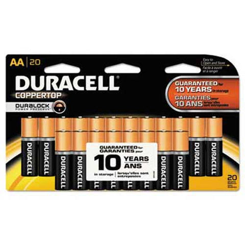 Duracell CopperTop Alkaline Batteries with Duralock Power Preserve Technology, AA, 20/Pk