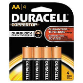 Duracell CopperTop Alkaline Batteries with Duralock Power Preserve Technology, AA, 4/Pk