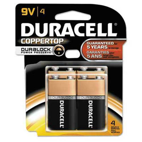 Duracell CopperTop Alkaline Batteries with Duralock Power Preserve Technology, 9V, 4/Pk