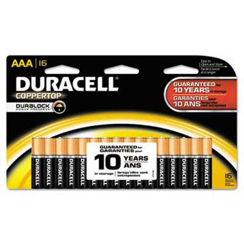 Duracell CopperTop Alkaline Batteries with Duralock Power Preserve Technology, AAA, 16/Pk