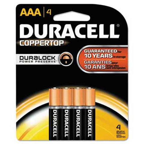 Duracell CopperTop Alkaline Batteries with Duralock Power Preserve Technology, AAA, 4/Pk