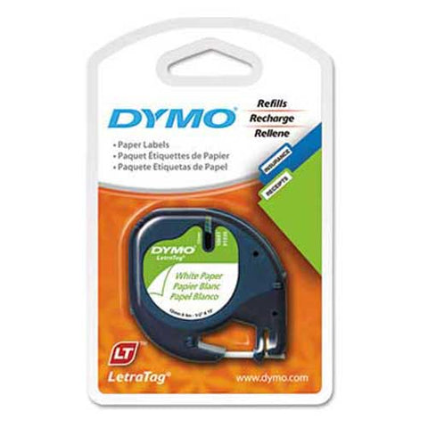 DYMO LetraTag Paper Label Tape Cassettes, 1/2 inch x 13ft, White, 2/Pack