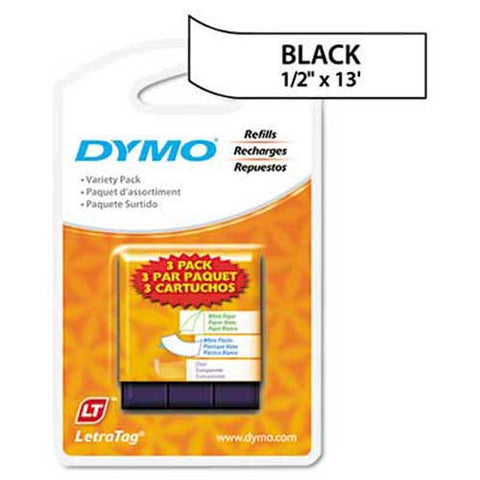 DYMO LetraTag Paper/Plastic Label Tape Value Pack, 1/2 inch x13ft, Assorted, 3/Pack