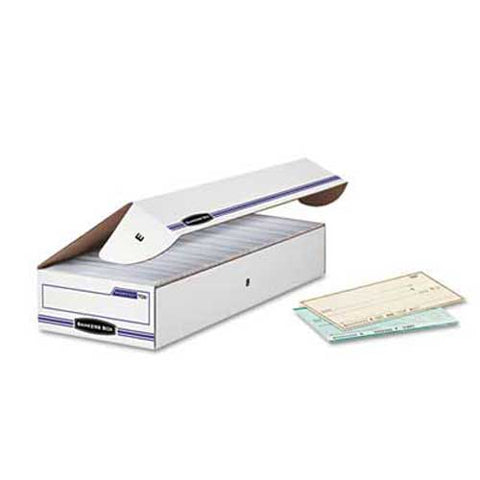 Bankers Box STOR/FILE Storage Box, Check, Flip-Top Lid, White/Blue, 12/Carton