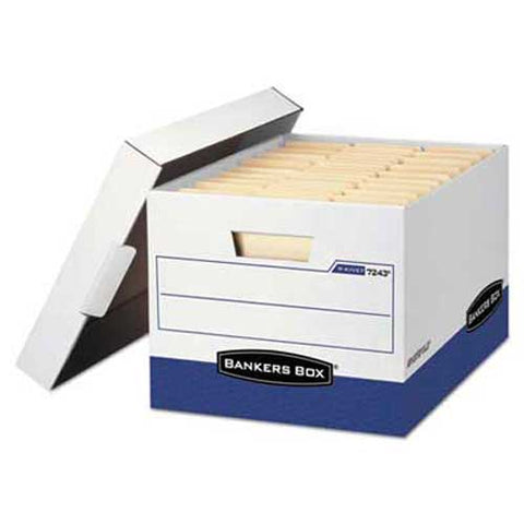 Bankers Box R-KIVE Max Storage Box, Letter/Legal, Locking Lid, White/Blue, 12/Carton