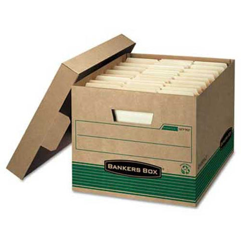 Bankers Box STOR/FILE Extra Strength Storage Box, Letter/Legal, Kraft/Green, 12/Carton