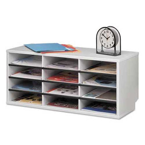 Fellowes Particle Board Desktop Sorter, 12 Sections, 29 x 11 7/8 x 12 15/16, Dove Gray