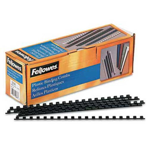 Fellowes Plastic Comb Bindings, 1/4 inch Diameter, 20 Sheet Capacity, Black, 100 Combs/Pack