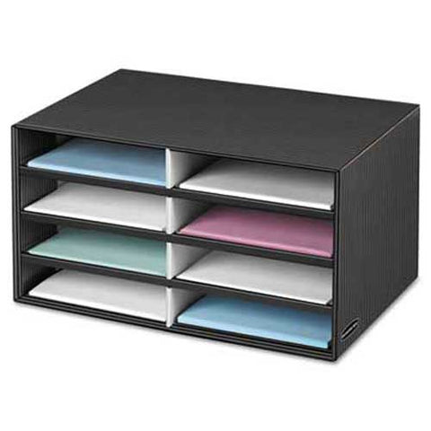 Bankers Box Decorative Eight Compartment Literature Sorter, Letter, Black/Gray Pinstripe