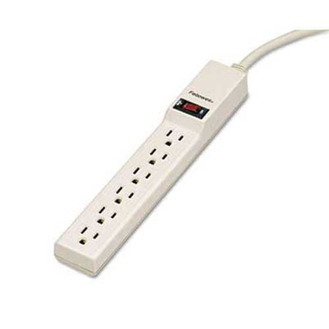 Fellowes Six-Outlet Power Strip, 120V, 4ft Cord, 10 7/8 x 1 7/8 x 1 3/8, Platinum
