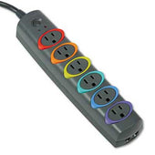Kensington SmartSockets Color-Coded Strip Surge Protector, 6 Outlets, 7 ft Cord, 945 Joules