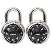 Master Lock Combination Lock, Stainless Steel, 1 7/8 inch Wide, Black Dial, 2/Pack