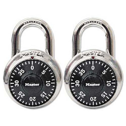 Master Lock Combination Lock, Stainless Steel, 1 7/8 inch Wide, Black Dial, 2/Pack