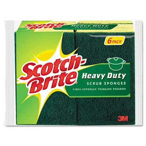Scotch-Brite Heavy-Duty Scrub Sponge, 4 1/2 inch x 2 7/10 inch x 3/5 inch, Green/Yellow, 6/Pack