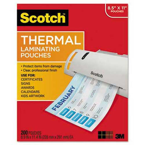 Scotch Letter Size Thermal Laminating Pouches, 3 mil, 11 2/5 x 8 9/10, 200 per Pack