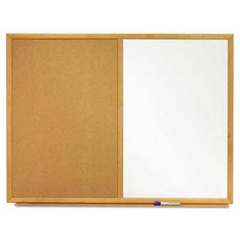 Quartet Bulletin/Dry-Erase Board, Melamine/Cork, 36 x 24, White/Brown, Oak Finish Frame