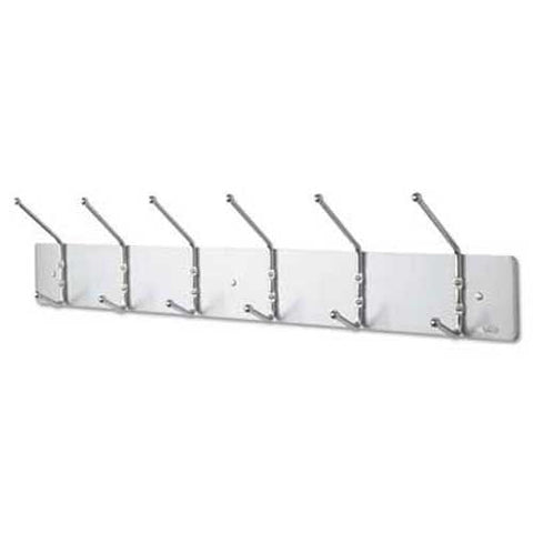 Safco Metal Wall Rack, Six Ball-Tipped Double-Hooks, 36w x 3-3/4d x 7h, Chrome