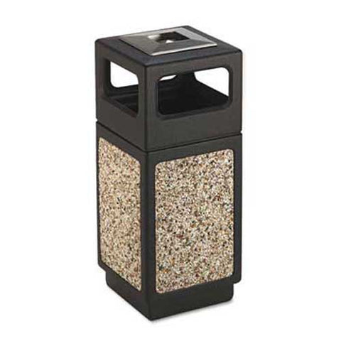 Safco Canmeleon Ash/Trash Receptacle, Square, Aggregate/Polyethylene, 15gal, Black