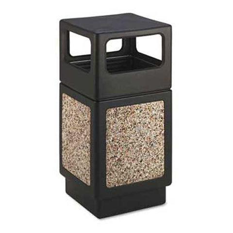 Safco Canmeleon Side-Open Receptacle, Square, Aggregate/Polyethylene, 38gal, Black