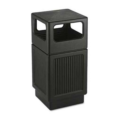 Safco Canmeleon Side-Open Receptacle, Square, Polyethylene, 38gal, Textured Black