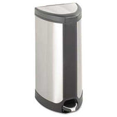 Safco Step-On Waste Receptacle, Triangular, Stainless Steel, 10gal, Chrome/Black