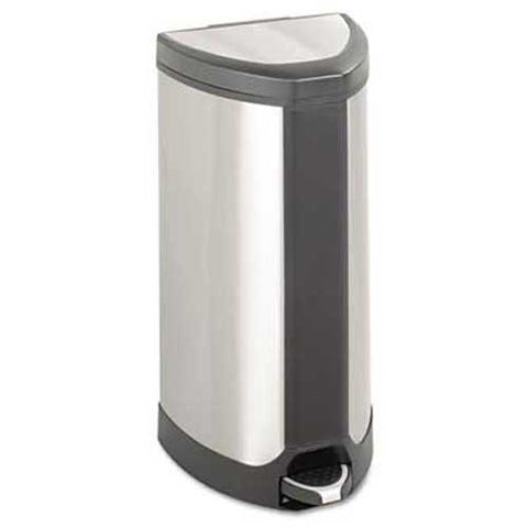 Safco Step-On Waste Receptacle, Triangular, Stainless Steel, 10gal, Chrome/Black