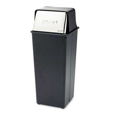 Safco Reflections Fire-Safe Push Top Receptacle, Square, Steel, 21gal, Black/Chrome