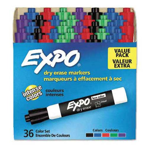 EXPO Low Odor Dry Erase Marker, Chisel Tip, Assorted, 36/Box
