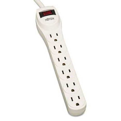 Tripp Lite TLP602 Surge Suppressor, 6 Outlets, 2 ft Cord, 180 Joules, Light Gray