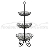 Tablecraft Mediterranean Collection Black Powder Coated Metal Three-Tiered Basket, 34 inch Height.