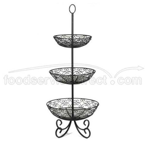 Tablecraft Mediterranean Collection Black Powder Coated Metal Three-Tiered Basket, 34 inch Height.