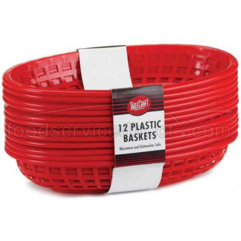 Tablecraft Cash and Carry Plastic Jumbo Oval Red Basket, 11 3/4 x 8 7/8 x 1 7/8 inch -- 3 pack per case.
