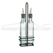 Tablecraft Square Prima Oil and Vinegar Bottle Set - Stainless Steel Pourer, 8 1/2 Ounce -- 6 per case.