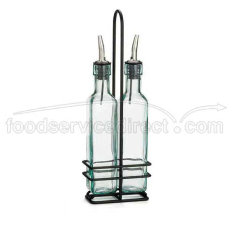 Tablecraft Square Prima Oil and Vinegar Bottle Set - Stainless Steel Pourer, 8 1/2 Ounce -- 6 per case.