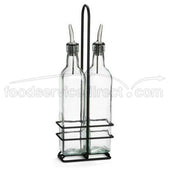 Tablecraft Square Prima Oil and Vinegar Bottle Set - Stainless Steel Pourer, 16 Ounce -- 6 per case.