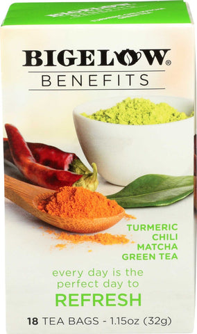 Bigelow Benefits Turmeric Chili Matcha Green Tea, 18 bags per pack -- 6 per case