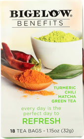 Bigelow Benefits Turmeric Chili Matcha Green Tea, 18 bags per pack -- 6 per case
