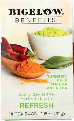 Bigelow Benefits Turmeric Chili Matcha Green Tea, 18 bags per pack -- 6 per case