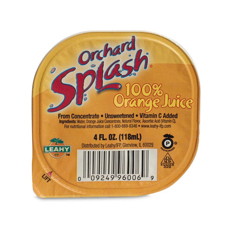 Orchard Splash 100 Percent Orange Juice, 4 Ounce -- 48 per case.
